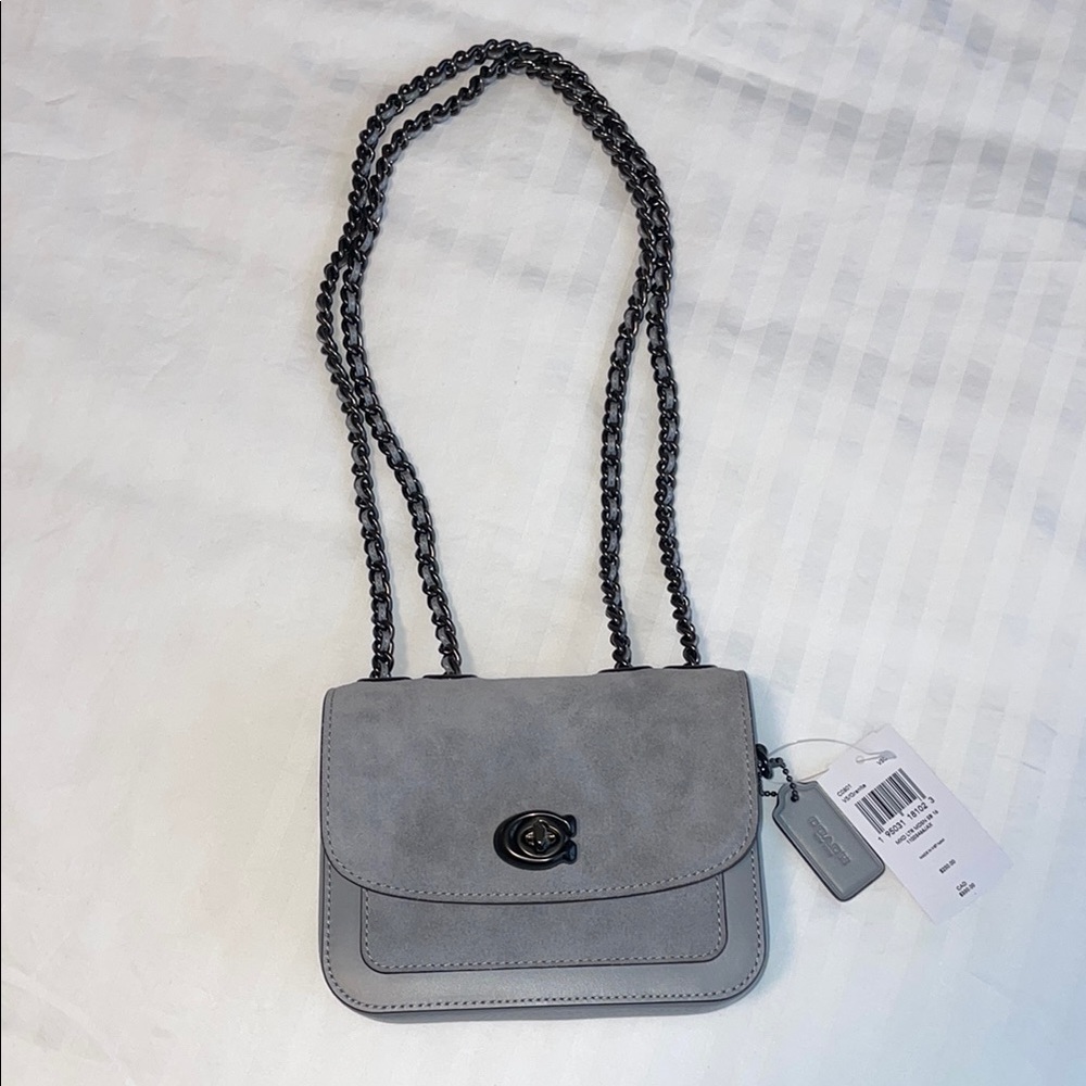 Gray Mini Coach Shoulder Bag with Adjustable Chain Strap